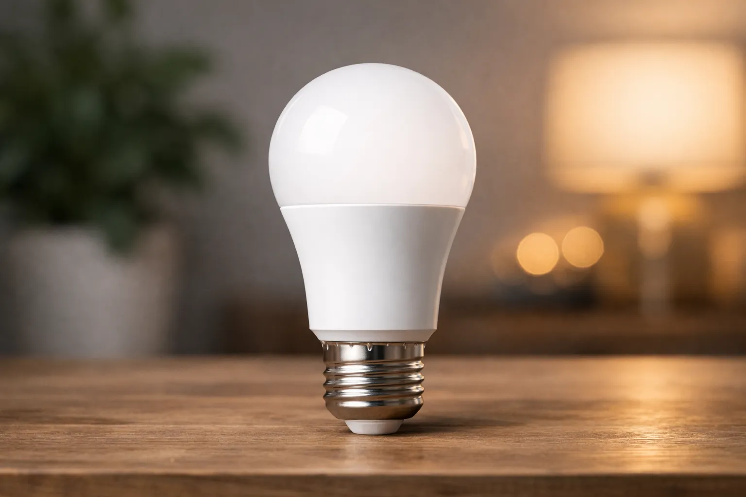Realistische afbeelding van een moderne LED lamp in een woonkameromgeving.