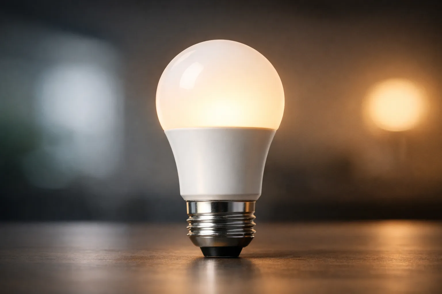 Dimbare LED lamp met warm licht in een moderne woonkamer bij schemering